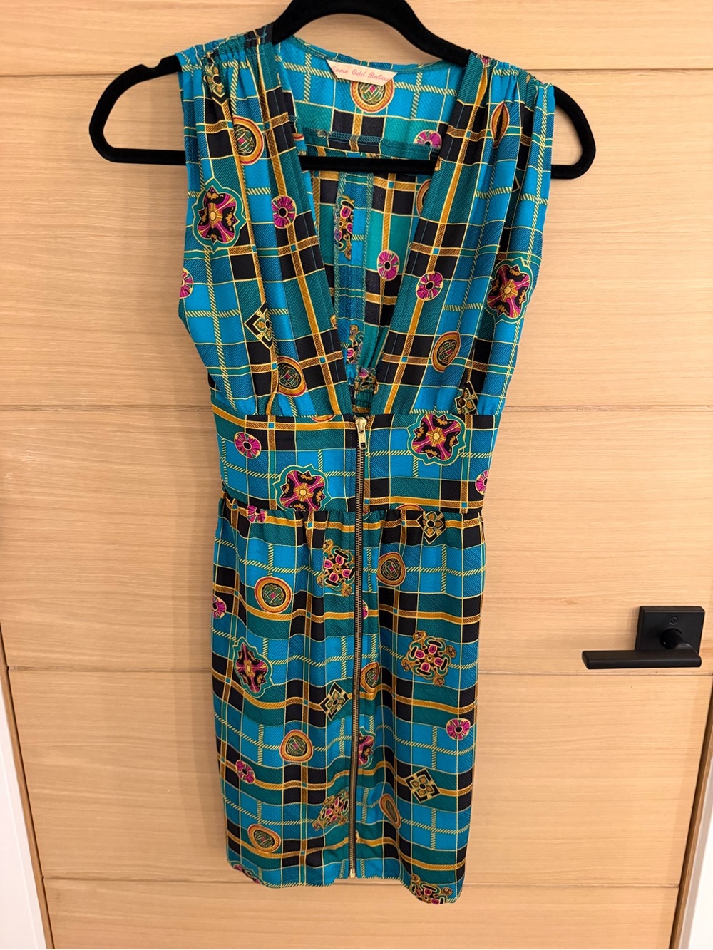 Vintage silk dress in excellent condition! Sleeveless Teal Plaid Zip-Front Dress